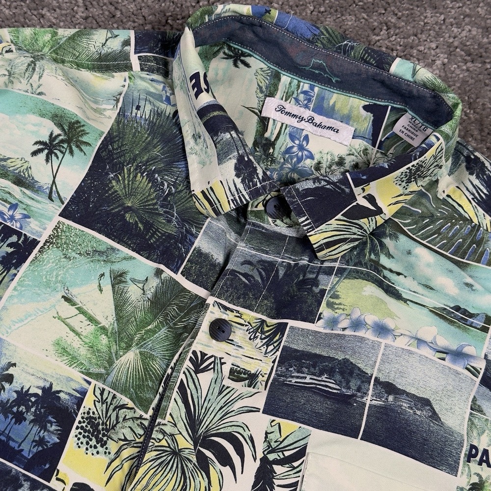 Tommy Bahama Mens XL 100% Silk Hawaiian Short Sleeve Button Front Shirt Paradise